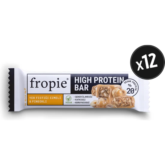 Fropie Vegan High Protein Bar - Yer Fıstığı Ezmeli & Fındıklı 40GR X12