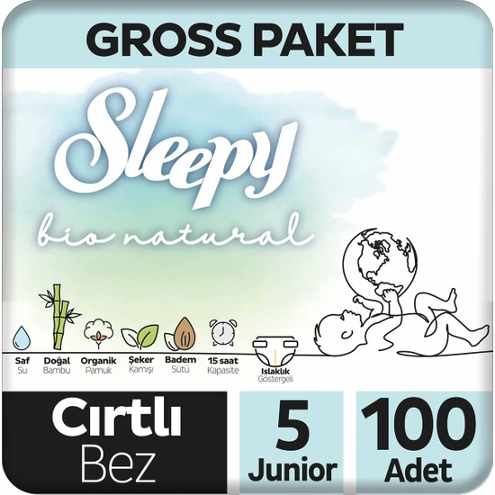 Sleepy Bio Natural Gross Paket Bebek Bezi 5 Numara Junior 100 Adet