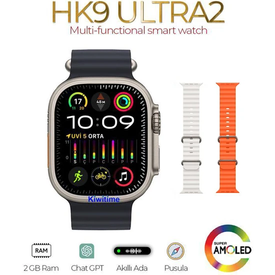 Kiwitime Watch 9 Serisi Hk9 Ultra 2 Gen 3 Amoled Ekran Chatgpt Bt Arama Ios Android Uyumlu Akıllı Saat