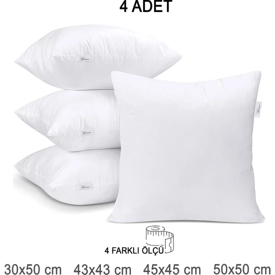 Vionel Home 4 Adet Premium Kare Kırlent Iç Yastık Elyaf Dolgulu Oyuncu Koltuk Yastığı, 50 x 50