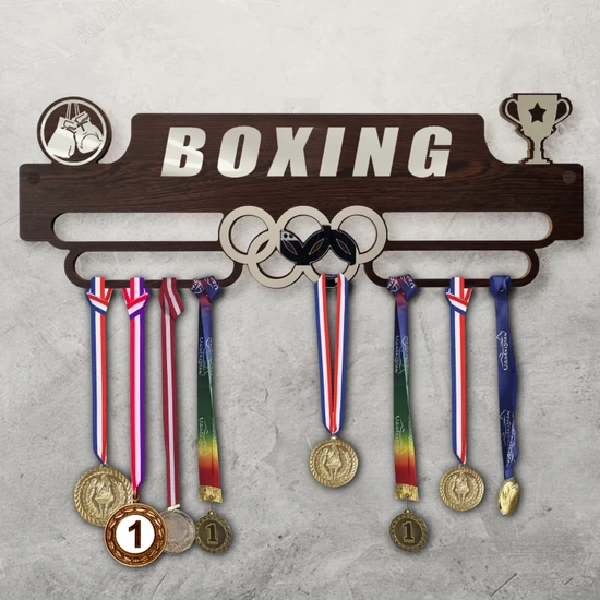Clever Toys Boks Madalya Askısı / Boxıng Sporcu Ödül Duvar Askılı Madalyalık Kahverengi Madalya Tutucu