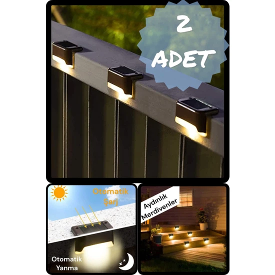 Tutyakala 2 ADET Solar Güneş Enerjili Köşebent  Merdiven Veranda Bahçe Aydınlatması Güneş Enerjili Merdiven Aydınlatması LED Lamba 2 Li Set