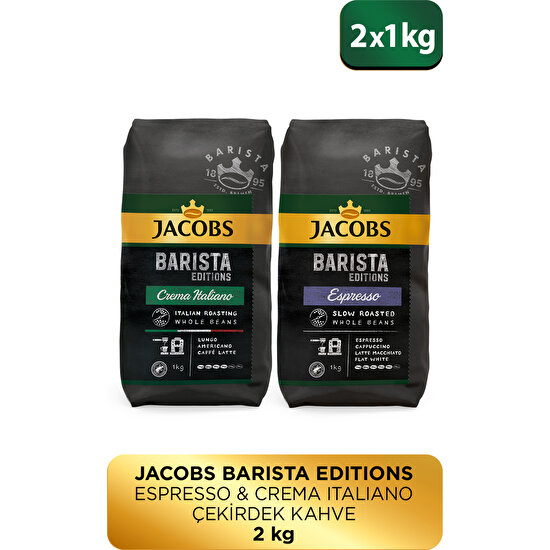 Jacobs Jacons Barista Editions Çekirdek Kahve Crema Italiano 1 kg + Jacobs Barista Editions Çekirdek Kahve %100 Arabica Espresso  1 kg