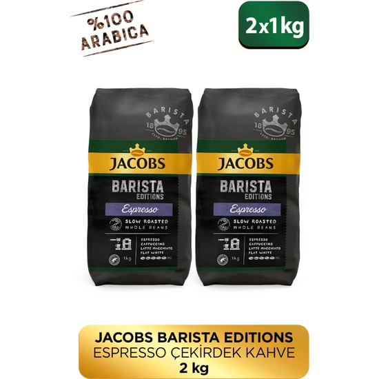 JACOBS Barista Editions Çekirdek Kahve %100 Arabica Espresso Yüksek Yoğunluk Yavaş Kavrum 1kg X 2 Paket