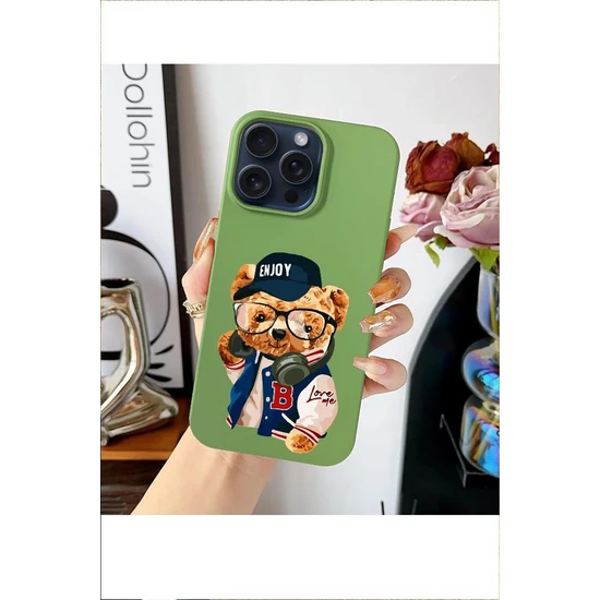 3gen Case Apple iPhone 15 Pro Max Uyumlu Enjoy Teddy Desenli Lansman Içi Kadifeli Silikon Kılıf