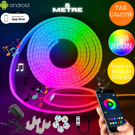 Neeko Neon Rgb LED - Mobil Kontrol - App - Full Renk - Orjinal - 5 Metre