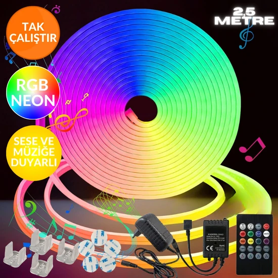 Neeko Neon Rgb LED - Sese Müziğe Duyarlı Kumandalı -Çok Renkli - 2,5 Metre FULL SET