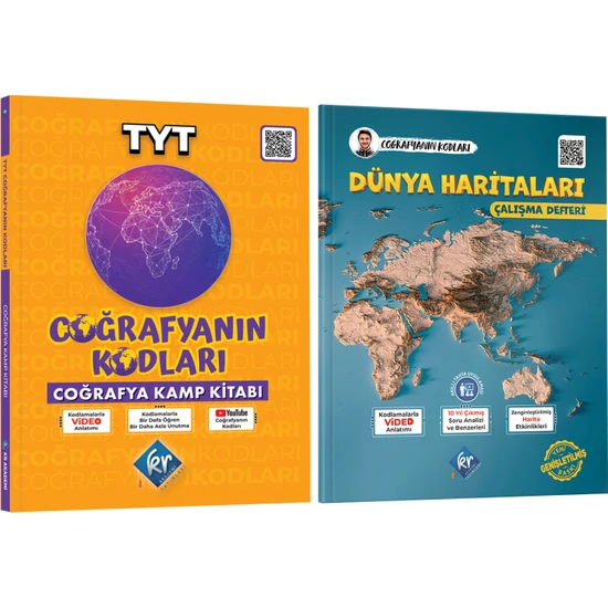 Kr Akademi Yayınları  TYT 9. Sınıf 10. Sınıf Coğrafyanın Kodları Video Ders Kitabı ve Coğrafyanın Kodları Dünya Haritaları Çalışma Defteri ve Soru Bankası Seti