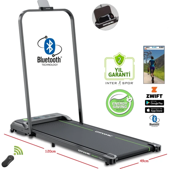 Dynamic Walkfitpad T500 Hb Tutma Kollu Bluetooth'lu Hoparlörlü Uygulama Destekli Enerji Tasarruflu Yağlama Gerektirmeyen Uzaktan Kumandalı Koşu Bandı