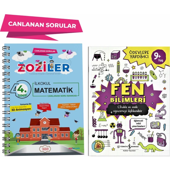 Zoziler 4. Sınıf Matematik Canlanan Soru Bankası ve Fen Bilimleri Ödevlere Yardımcı Kitap 2'li Set