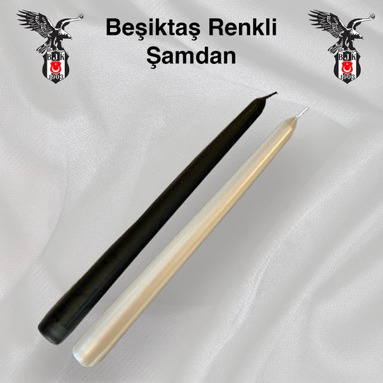 Olea Maison Beşiktaş Siyah Beyaz (Sedef) Renkli Metalik Parlak Şamdan Mum Kokusuz - 2’li-2,2*25 cm