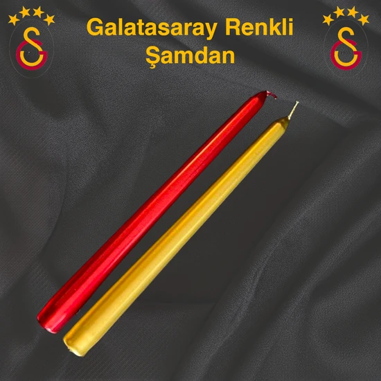 Olea Maison Galatasaray Sarı Kırmızı Renkli Metalik Parlak Şamdan Mum Kokusuz - 2’Li-2,2 x 25  cm