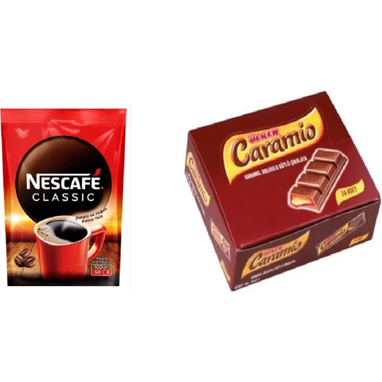 Nescafe Classic 100 gr Ekonomik Paket + Ülker Caramio Sütlü Çikolata 7 gr x 24'lü