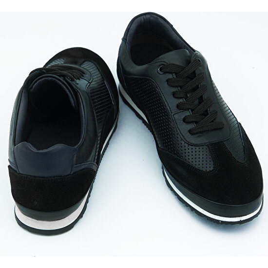 +5 cm Boy Uzatan Gizli Topuklu Deri El Yapımı Süet Detaylı Erkek Spor Ayakkabı Sneaker