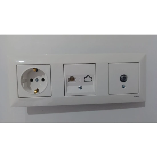 Viko Meridian Beyaz 3'lü Set Tv Uydu Prizi (F Konnektör)+Numeris (Telefon Prizi)+Topraklı Priz