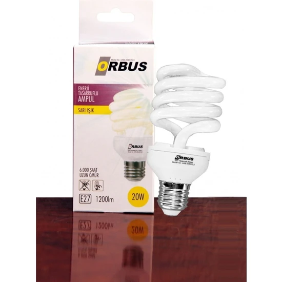 Orbus Ampul 20 Watt Enerji Tasarruflu Ampul E27 Duy Sarı