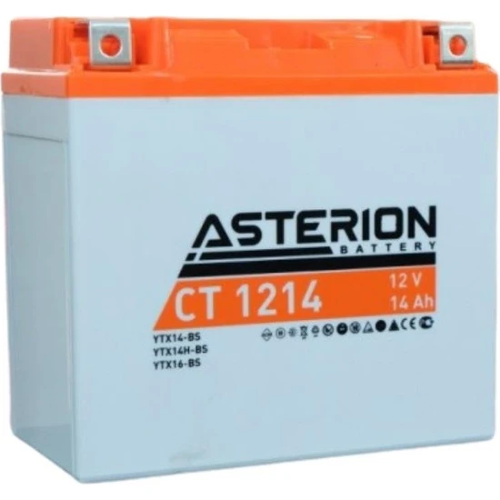 Asterıon 12V 14 Ah Motosiklet Aküsü Agm 200 A (En) (152*88*147) (YTX14-BS) (Ters)