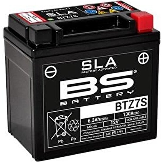 Bs Battery 12V 6.3 Ah Motosiklet Aküsü 130 A (En) (113*70*105) (BTZ7S) (Sla)