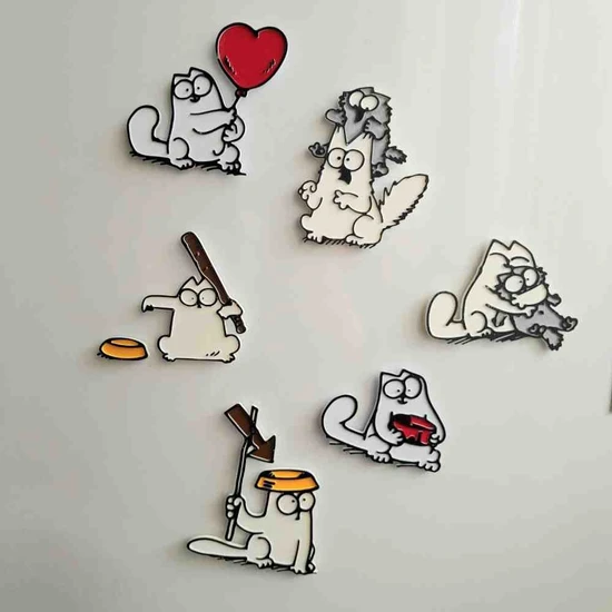 Nana Art 6 Farklı Simon's Cat Renkli Kedi Magnet Mıknatıslı Buzdolabı Süsü