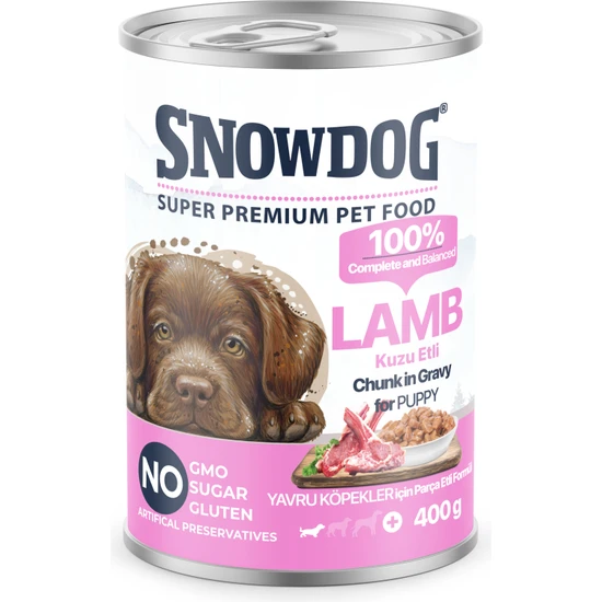 Snow Dog Premium Parça Etli Kuzulu Yavru Köpek Konservesi 12 ADET*400 G