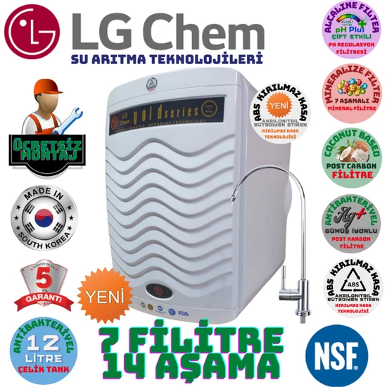 Lg Chem Gold Plus Ücretsiz Montaj Beyaz Renk 12 Litre 14 Aşama 7 Filitre Su Arıtma Cihazı