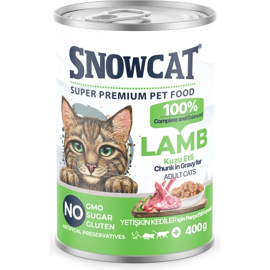 Snow Cat Premium Parça Etli Kuzulu Kedi Konservesi 12 ADET*400 G