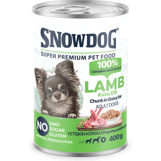 Snow Dog Premium Parça Etli Kuzulu Köpek Konservesi 12 ADET*400 G