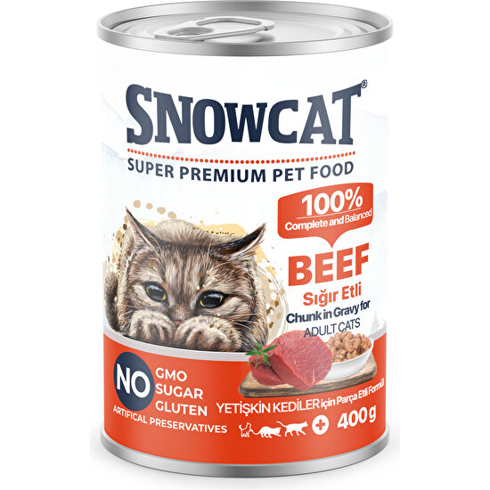 Snow Cat Premium Parça Etli Sığırlı Kedi Konservesi 12 ADET*400 G