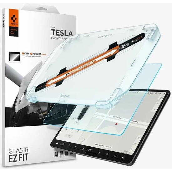 Spigen Tesla Model Y & 3 Uyumlu Cam Ekran Koruyucu EZ Fit GLAS.tR Anti-Glare - AGL01086