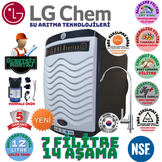 LG Chem Gold Pompalı MONTAJ DAHİL 12 Litre 7 Filtre 14 Aşama Su Arıtma Cihazı