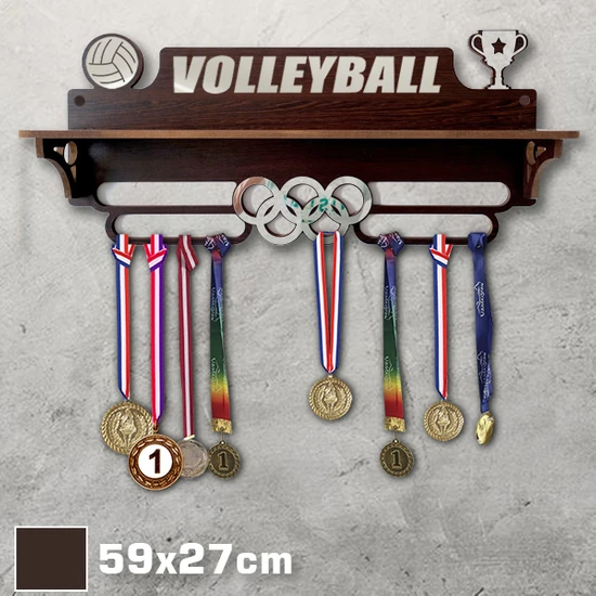 Clever Toys Voleybol Madalya Askısı / Volleyball Sporcu Ödül Duvar Askılı Madalyalık Kahverengi Madalya Tutucu