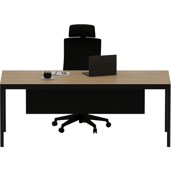 Çağın Ofis Mobilyaları Less Tekli Etajersiz Masa Perdeli 180 cm (Budva/siyah)