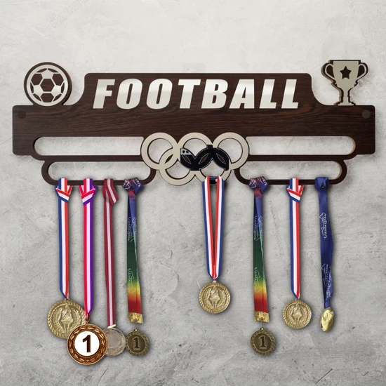 Clever Toys Futbol Madalya Askısı / Football Sporcu Ödül Duvar Askılı Madalyalık Kahverengi Madalya Tutucu