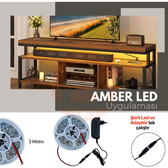 Amber LED 3 Metre Amber Şerit LED Jaklı 3 Dirençli İç Mekan Tak Çalıştır Adaptör Dahil 12V IP20 Yeni Nesil Yüksek Lümen, Tezgah, Dolap, Mutfak, Ayna Aydınlatma İçin