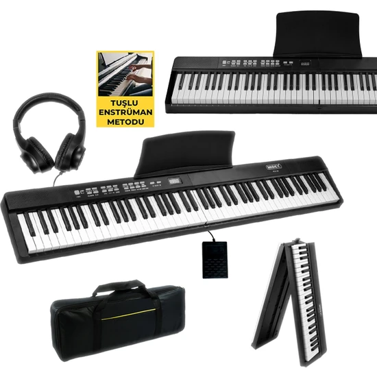 Midex PLX-80BK-H Taşınabilir Katlanır Dijital Piyano Tuş Hassasiyetli 88 Tuş BT (Sustain Kulaklık Çanta Metod)
