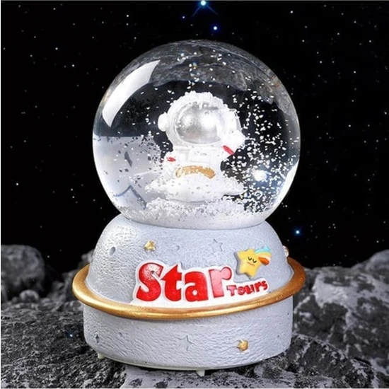 Kar Küresi 12 cm Işıklı Müzikli Kar Küresi Astronot Tasarımlı