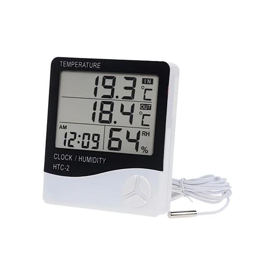 Sefam Home Iç ve Dış Ortam Sıcaklığını Ölçer LCD Ekran Saat Göstergeli Alarmlı Nem Ölçer Termometre