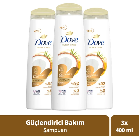 Dove Saç Bakım Şampuanı Hindistan Cevizi Yağı Bakım 400 ml x 3