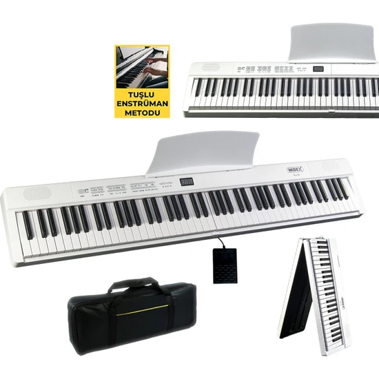 Midex PLX-80WH Taşınabilir Katlanır Dijital Piyano Tuş Hassasiyetli 88 Tuş BT (Sustain Çanta Metod)