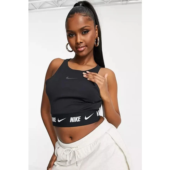Nike Sportswear Logolu Bantlı Crop Top Siyah Kısa Atlet