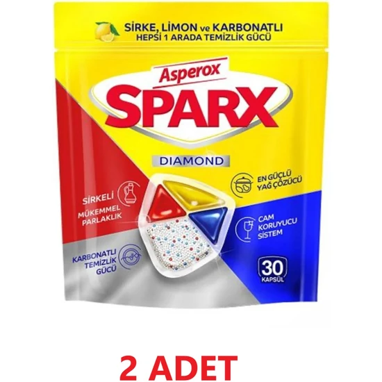 Asperox Sparx Bulaşık Makinesi Kapsül 30 Yıkama Yerli Üretim 2 Adet
