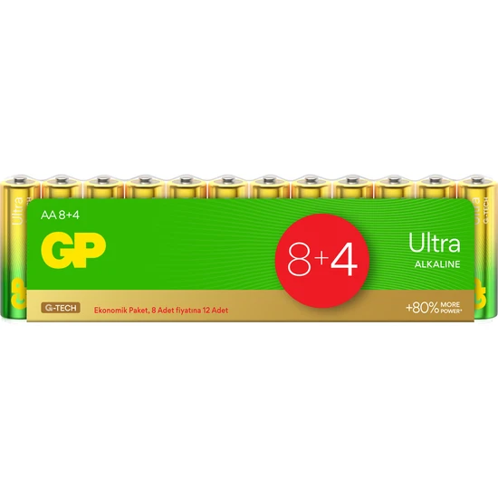 GP Batteries G-TECH Ultra Alkalin Kalem LR6 - AA Boy 1.5V Pil 12'li Shrink