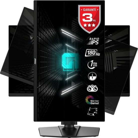 MSI 24.5" G255PF E2 Rapid IPS 180Hz 1ms Oyun Monitörü 1920x1080 Çözünürlük ve 557.1x227.9x511.9mm Boyut