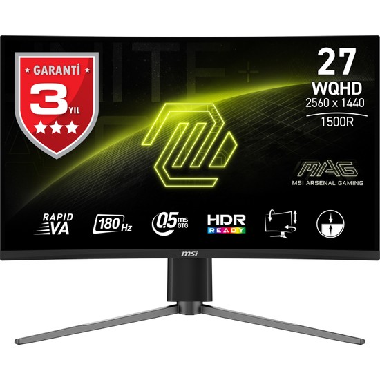 MSI 27" MAG 27CQ6PF 2560x1440 (WQHD) 16:9 CURVE 1500R RAPID VA 180HZ 0.5MS FREESYNC GAMING MONITOR