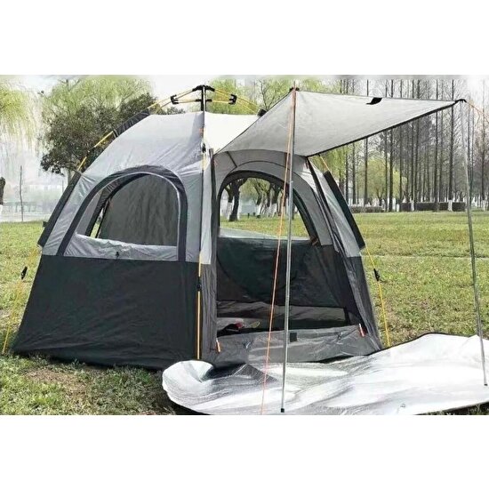 6 Kişilik Otomatik Tenteli Kamp Çadırı Sineklikli Çift Kapı Altıgen Kolay Kurulum Çadır 280X240X155