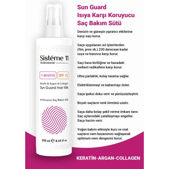 Sisteme 11 Sun Guard Isıya Karşı Koruyucu Saç Bakım Süt Spreyi 250 Ml.