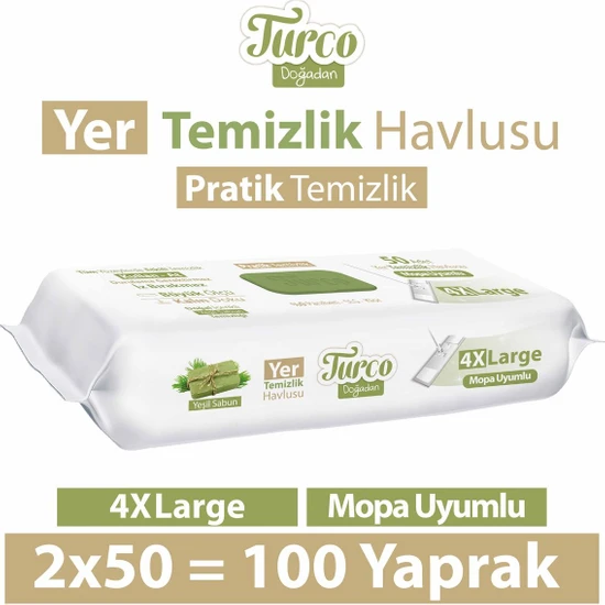 Baby Turco Turco Doğadan Yer Temizlik Havlusu Yeşil Sabun 2X50(100 Yaprak)
