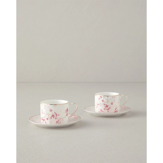 English Home Sakura Style New Bone China 4 Parça 2 Kişilik Kahve Fincan Takımı Açık Pembe