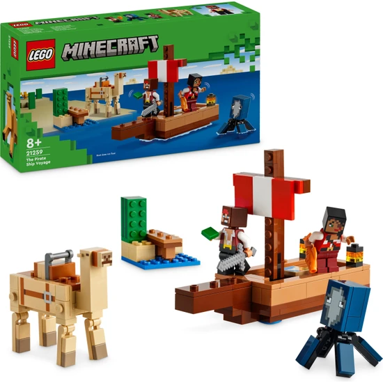 LEGO® Minecraft® Korsan Gemisi Yolculuğu 21259 # 8 Yaş ve Üzeri Macera Oyunları Seven Çocuklar İçin Korsan, Mürekkep Balığı ve Deve içeren Yaratıcı Oyuncak Yapım Seti (166 Parça)