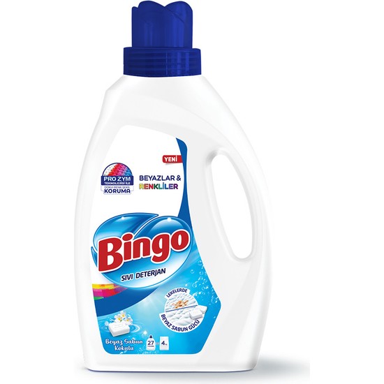 Bingo Sıvı Deterjan Beyaz Sabun 1755 ml 27 Yıkama Beyaz ve Renkli Giysiler İçin Etkili
